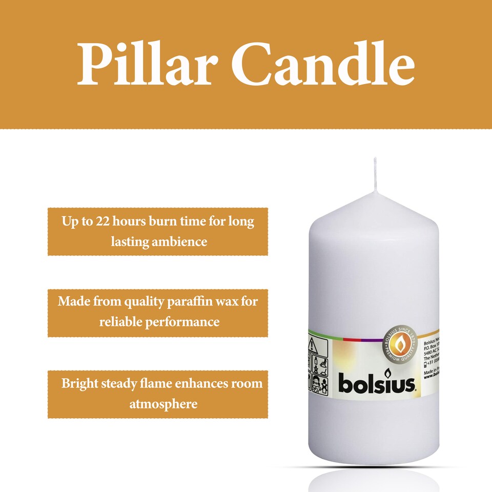 image 1 of Bolsius White Pillar Candle 13cm Decorative Unscented Home Decor Ambient Candle