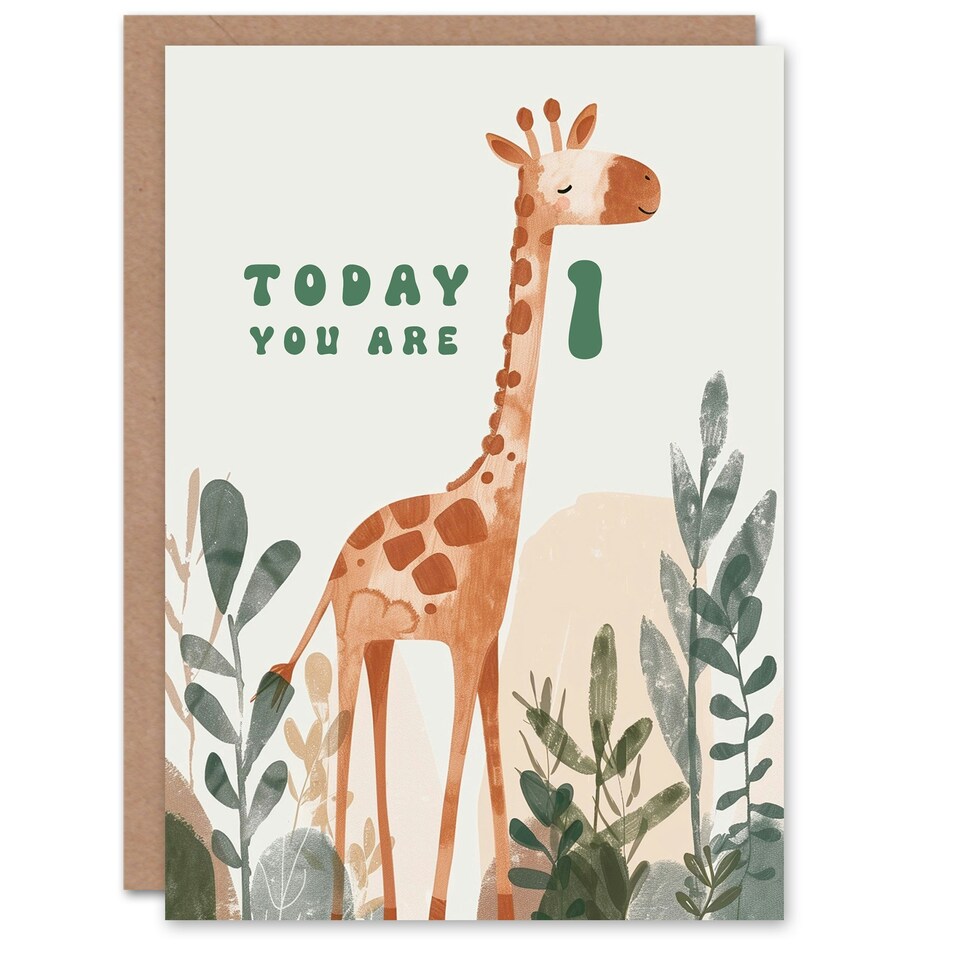 image 1 of 1st Cute Fun Giraffe Today You Are Age 1 Year Old Child Birthday Card