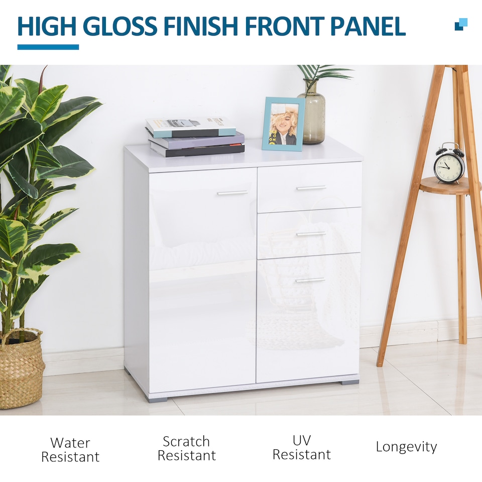 image 1 of HOMCOM Cabinet Sideboard Cupboard Buffet Solo High Gloss Front Face Door Drawer