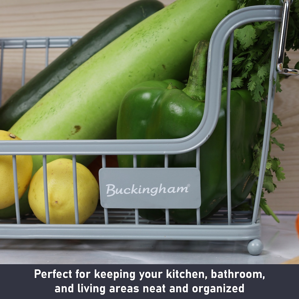 image 1 of Buckingham Multi-Purpose Stackable Storage Organising Basket 30.5 x 16 x 15 cm Light Grey