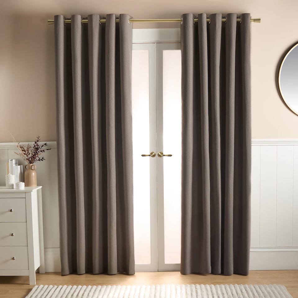 image 1 of OHS Woven Textured Blackout Eyelet Curtains - 90x90 inch | Brown | Mink