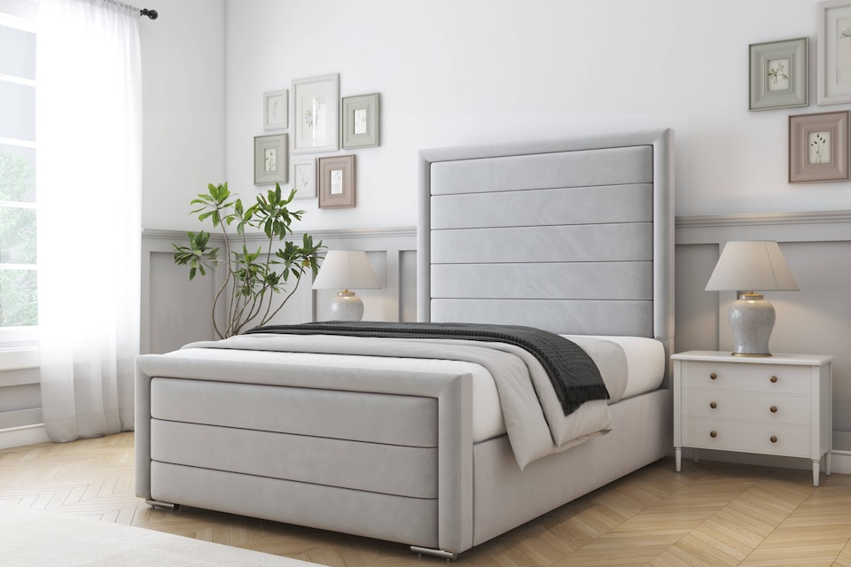 image 1 of Sloomy Ashford Silver Plush Bed Frame With 50" Upholstered Headboard 2'6 Small Single