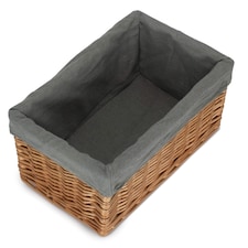 Medium Double Steamed Grey Cotton Lined Willow Storage Baskets | Grey | Grey