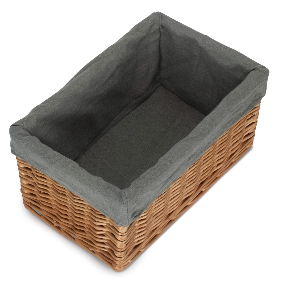image 1 of Medium Double Steamed Grey Cotton Lined Willow Storage Baskets | Grey | Grey