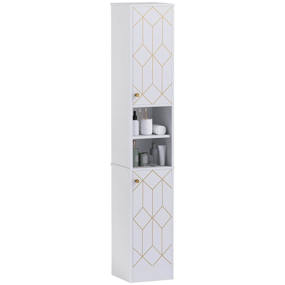 image 1 of HOMCOM Slim Bathroom Cabinet, Bathroom Storage Cabinet with Doors, White | White