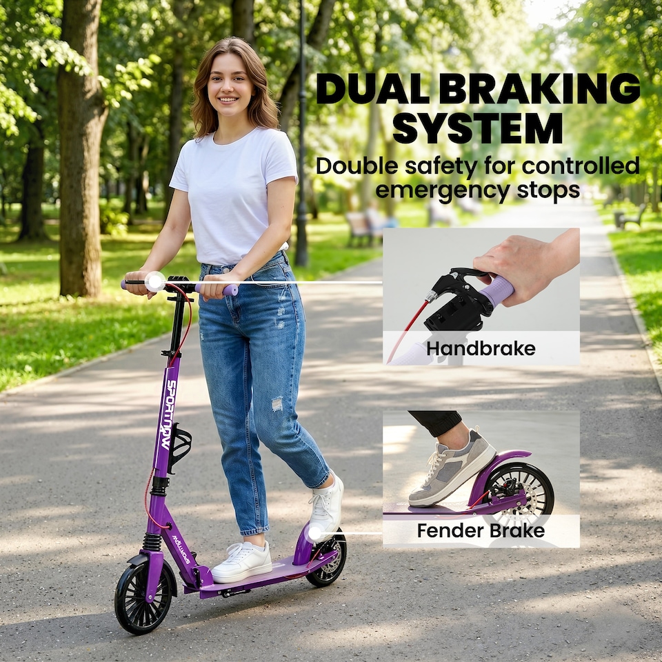 image 1 of SPORTNOW Foldable Kick Scooter with Height Adjustable Handlebar, Adult Scooters