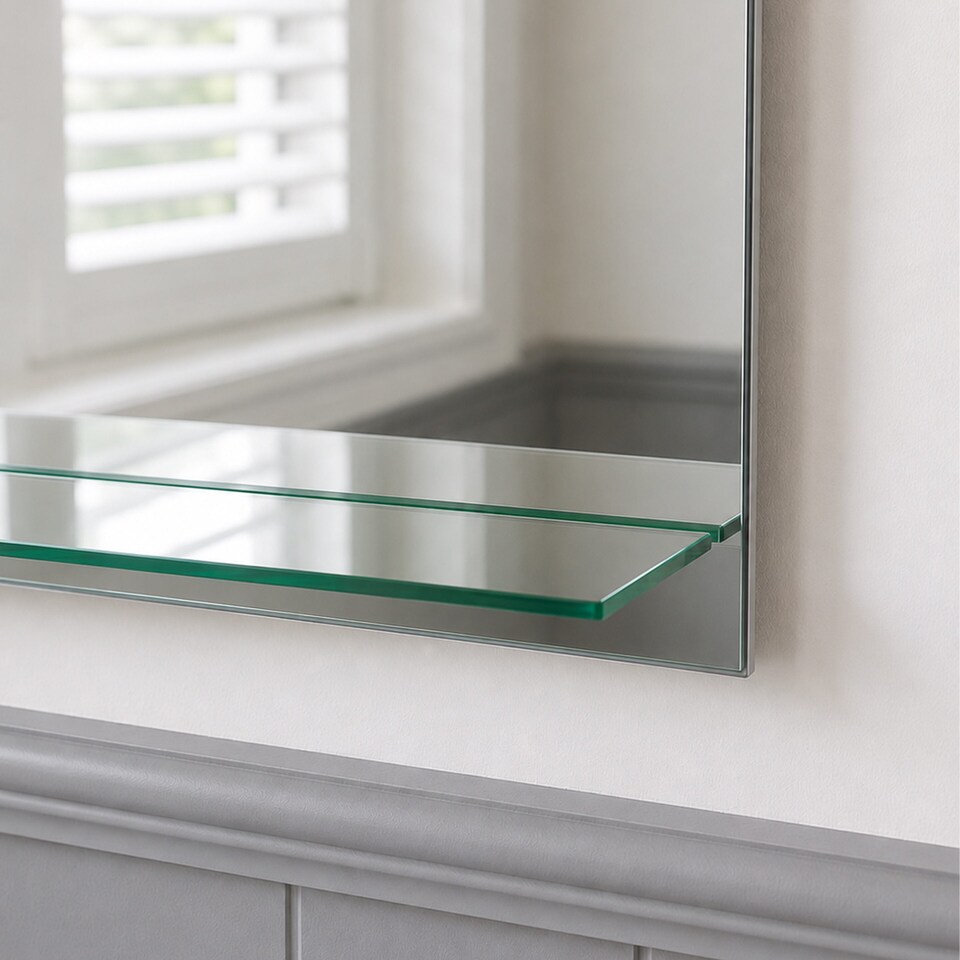 image 1 of Showerdrape Greenwich Arched Oval Wall Mounted Frameless Bathroom Mirror with Vanity Shelf 70 x 50cm | Chrome | Mirror | 1