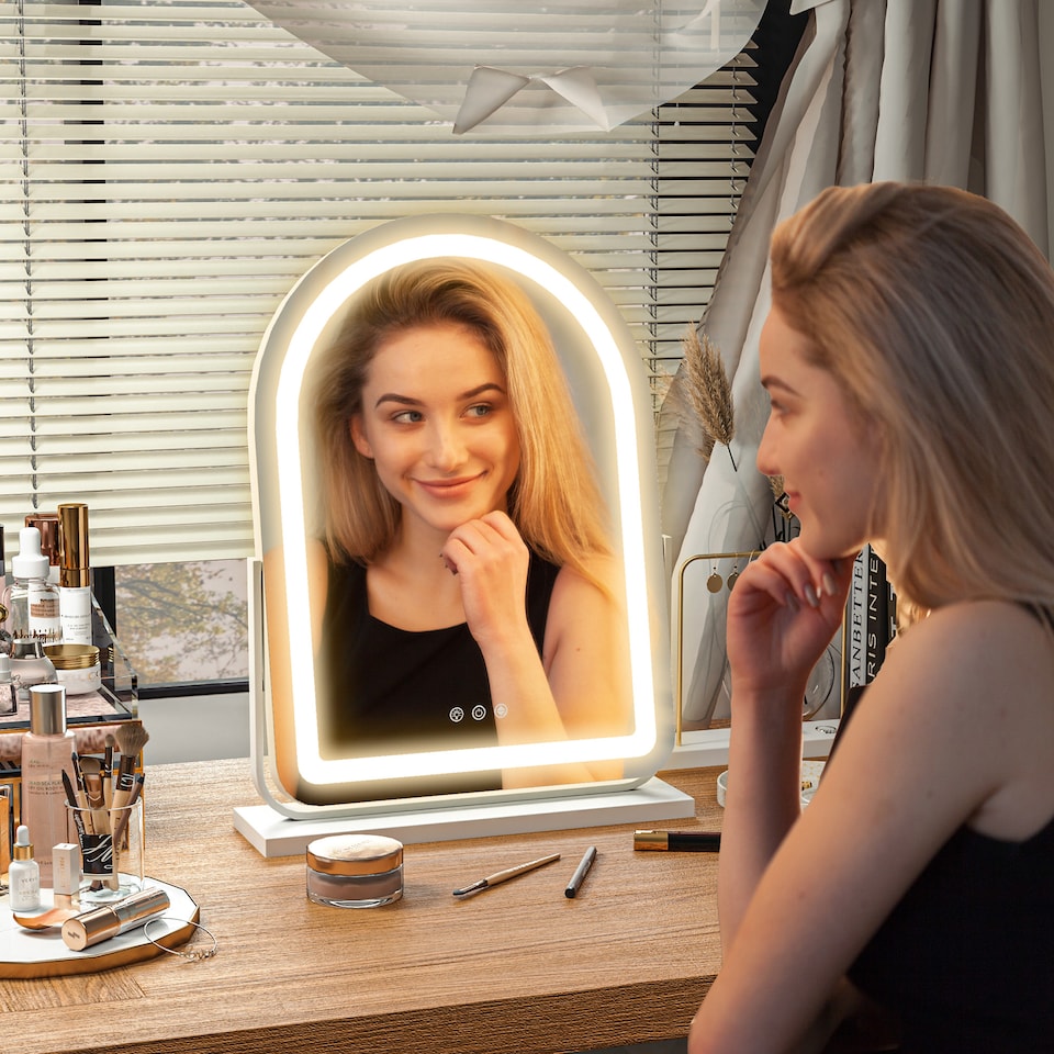 image 1 of HOMCOM LED Vanity Mirror with Lights, 43  59cm Lighted Makeup Mirror with 3 Colour, 360 Degree Rotation, Touch Screen, for Bedroom and Dressing Room, White