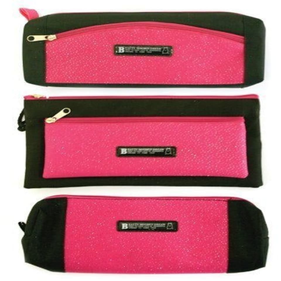 image 1 of Just Stationery Assorted Shaped Glitter Pencil Case - Pink/Black single supplied