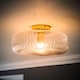 image 3 of ValueLights Calpe Large Ceiling Light Ribbed Smoked Shade | Gold