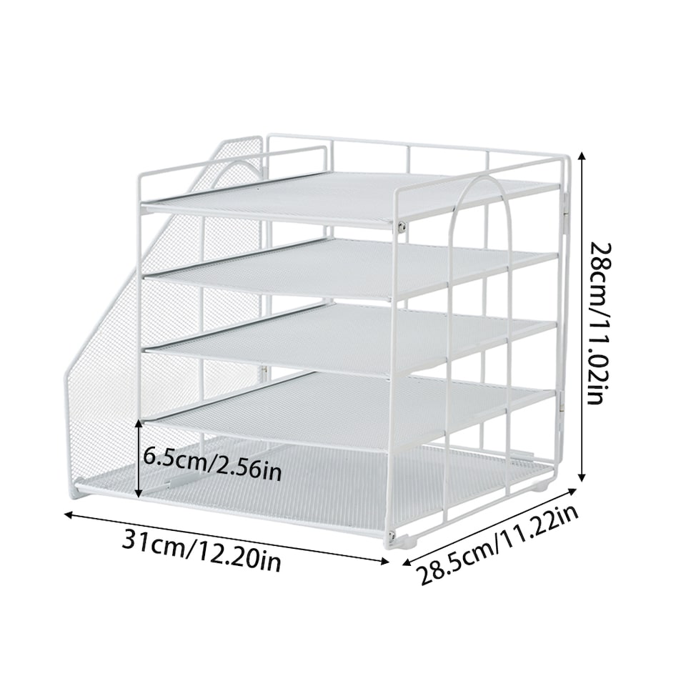 image 1 of Living and Home 5-Tier Desktop Organiser with Vertical File Sorter | White