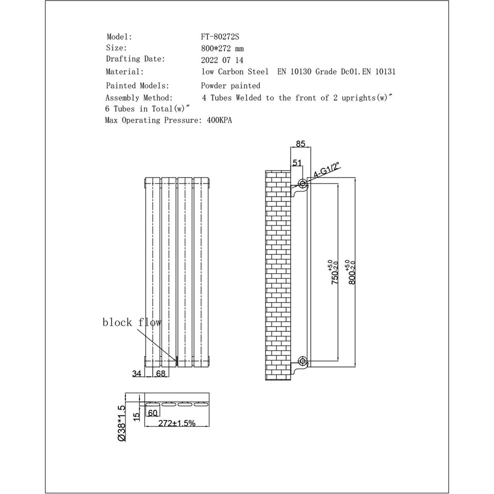 image 1 of Typhoon Axis Horizontal Single Panel Bathroom Radiator - Anthracite Grey (H) 272mm x (W) 800mm