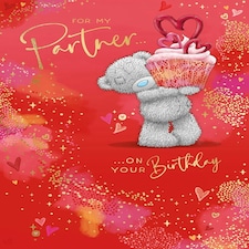 Bear With Cupcake Partner Birthday Card