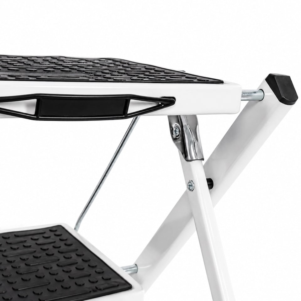 image 1 of Folding Portable 2 Step Stool Non Slip Tread Safety Steel Stepladder | White