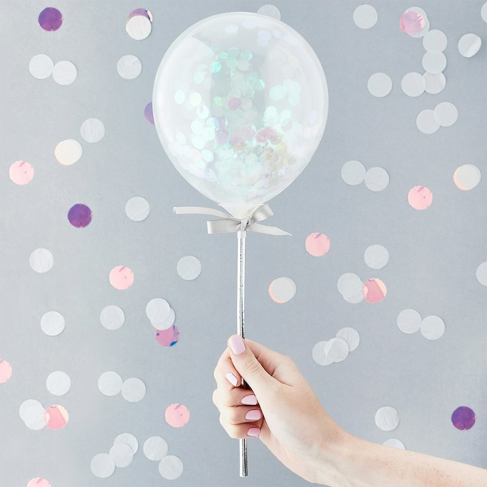 Iridescent Mini Confetti 5" Latex Balloons Wands - Pack of 5 | Multi