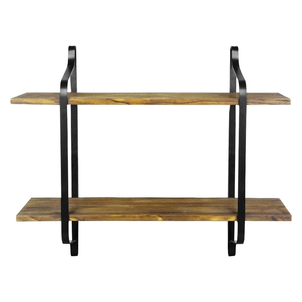 image 1 of Living and Home Industrial 2 Tier Floating Wall Shelves for Home Decor | Brown