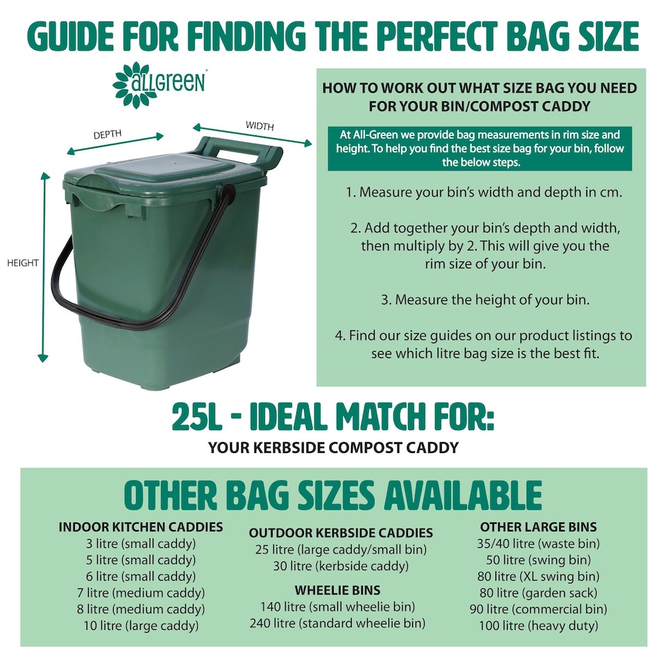 image 1 of The Caddy Company 25 Litre Compostable Food Waste Bin Bags - 3 Rolls