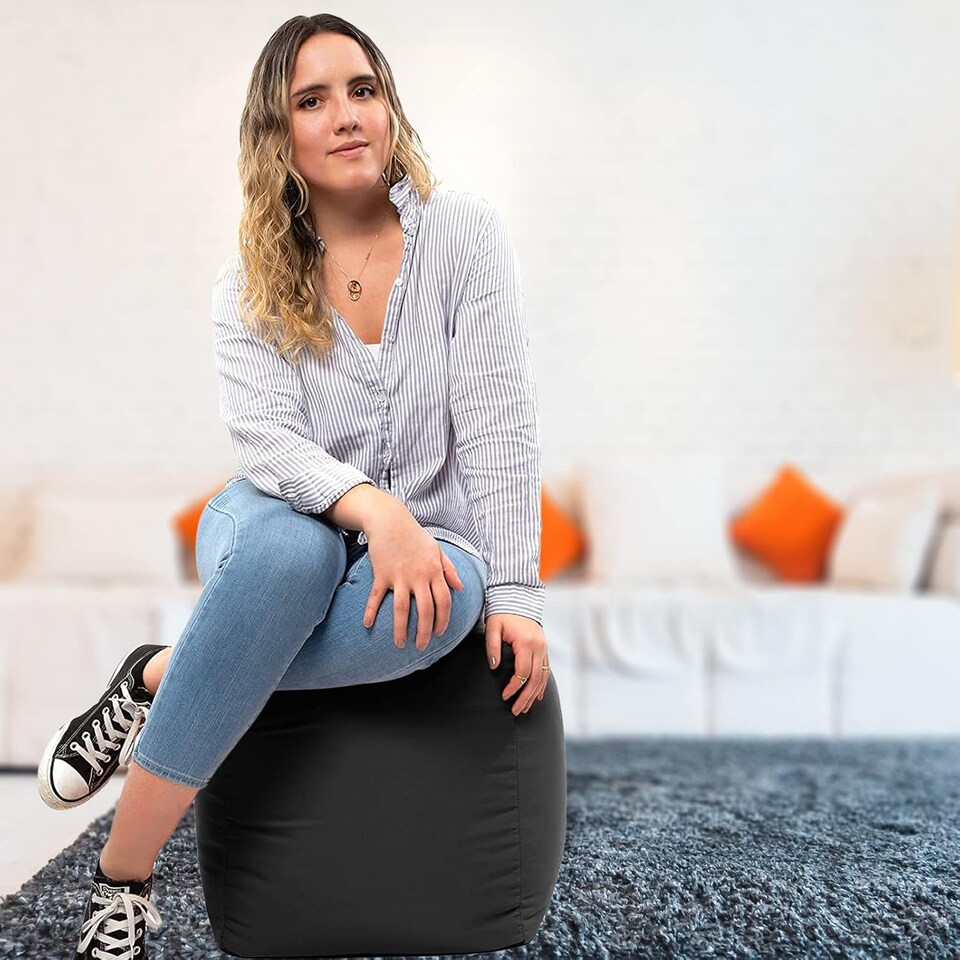 image 1 of Outdoor Bean Bag Footstool Pouffe Water-Resistant 40x40cm | Black
