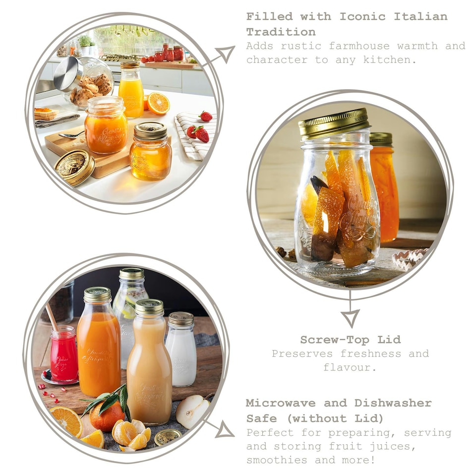 image 1 of Bormioli Rocco Quattro Stagioni Glass Juice Bottles with Screw Top Lid - 1L - Pack of 6 Clear | One Size