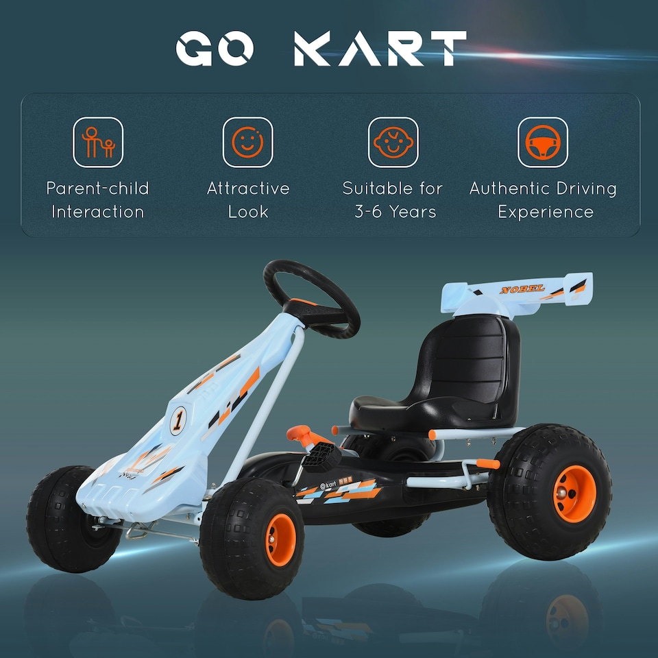 image 1 of HOMCOM Child's Pedal Go Kart Manual Car w/ Brake Gears Steering Wheel Seat Blue