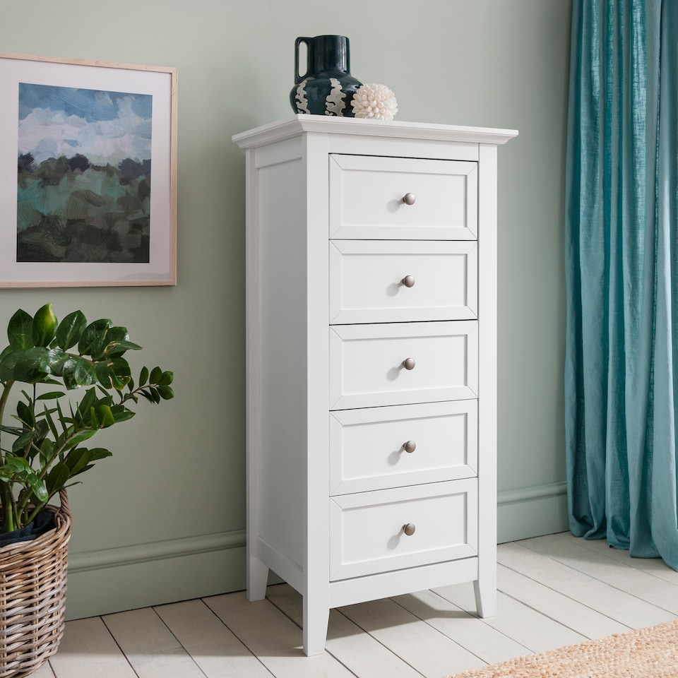 image 1 of Karlstad Chest of Drawers 5 Drawer Tall in Classic White