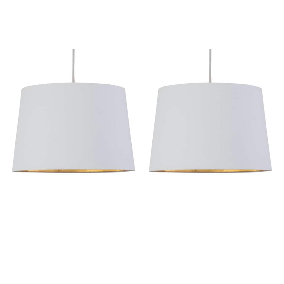 image 1 of First Choice Lighting Set of 2 Zoey White with Gold Inner Easy Fit Pendant or Lamp Shades White | Gold