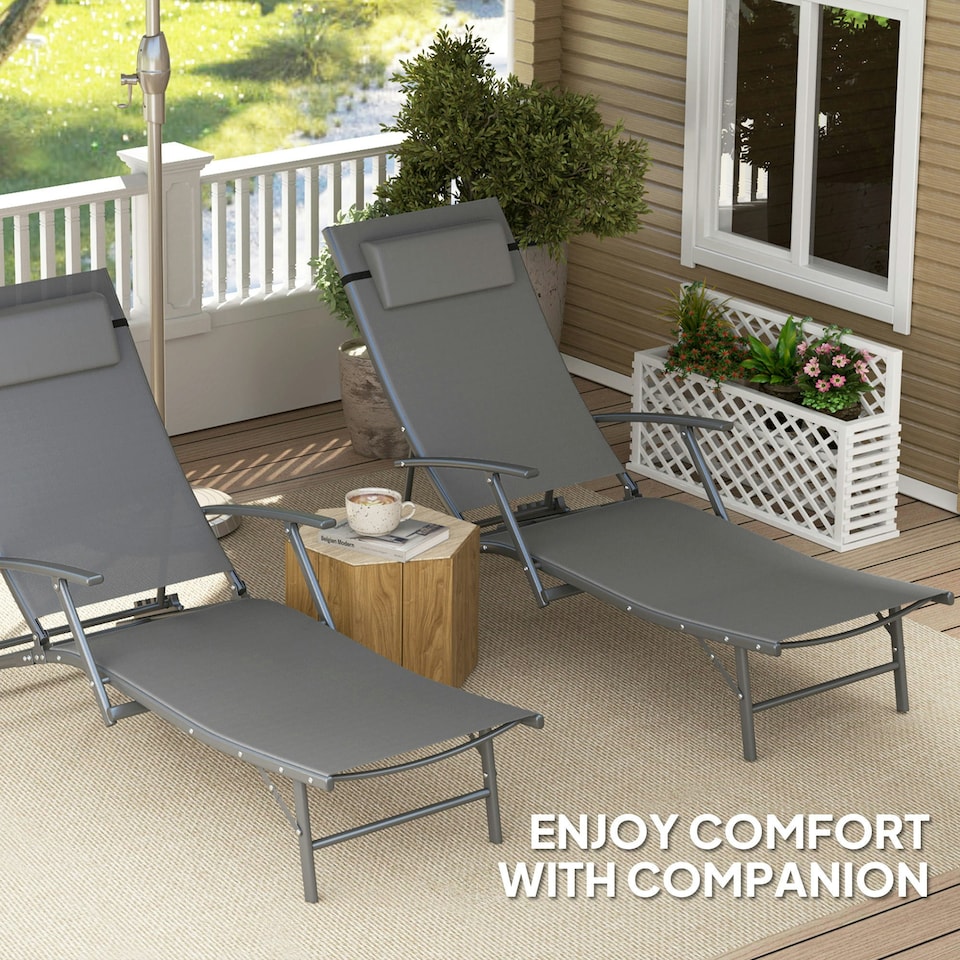 image 1 of Outsunny Set of 2 Garden Sun Loungers, Folding Chaise Lounge Chairs, Black 