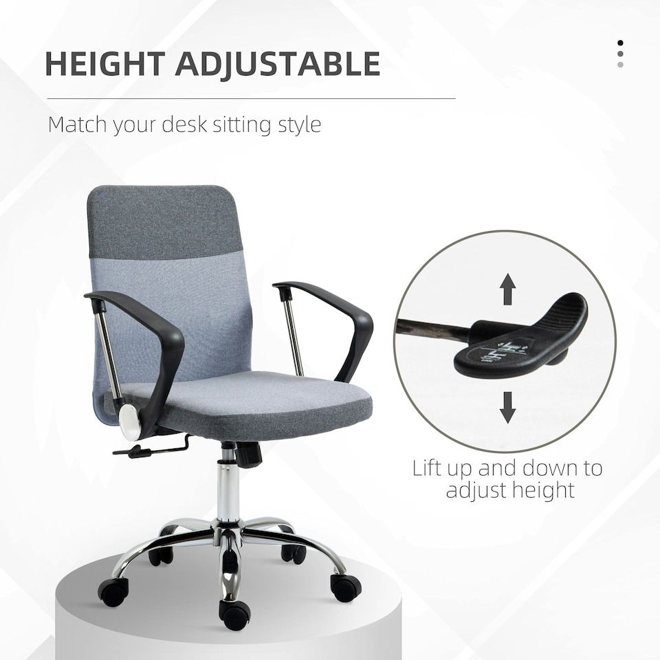 image 1 of Vinsetto Office Chair Linen Swivel Desk Chair Home Study Rocker w/ Wheel, Grey