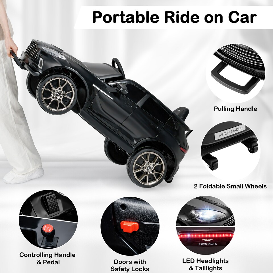image 1 of COSTWAY Kids Ride On Car Licensed Aston Martin DBX Black