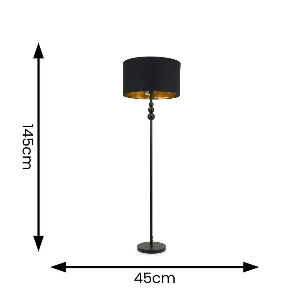 image 1 of ValueLights Marissa Black and Gold Shade with Black Stacked Ball Floor Lamp with LED Bulb