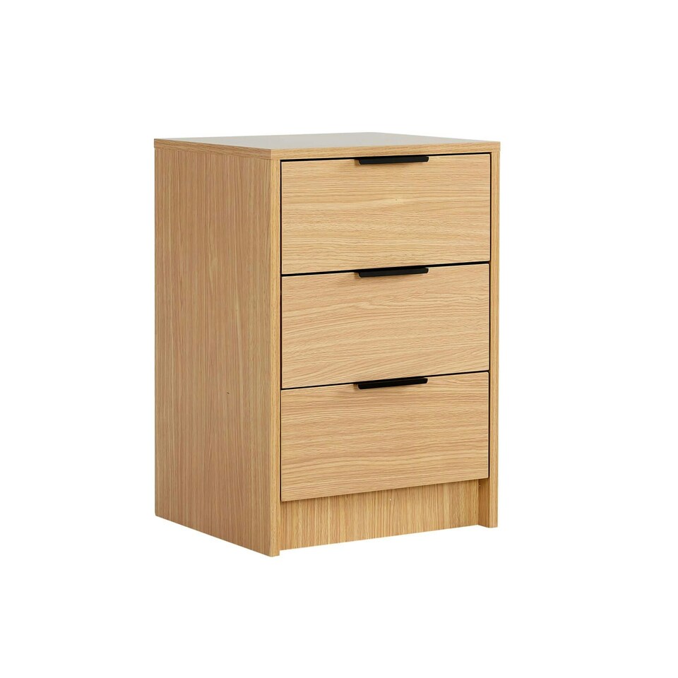 image 1 of Bedside 3 Drawer Storage Oak Effect Clothing Nightstand Organiser Bedroom Table