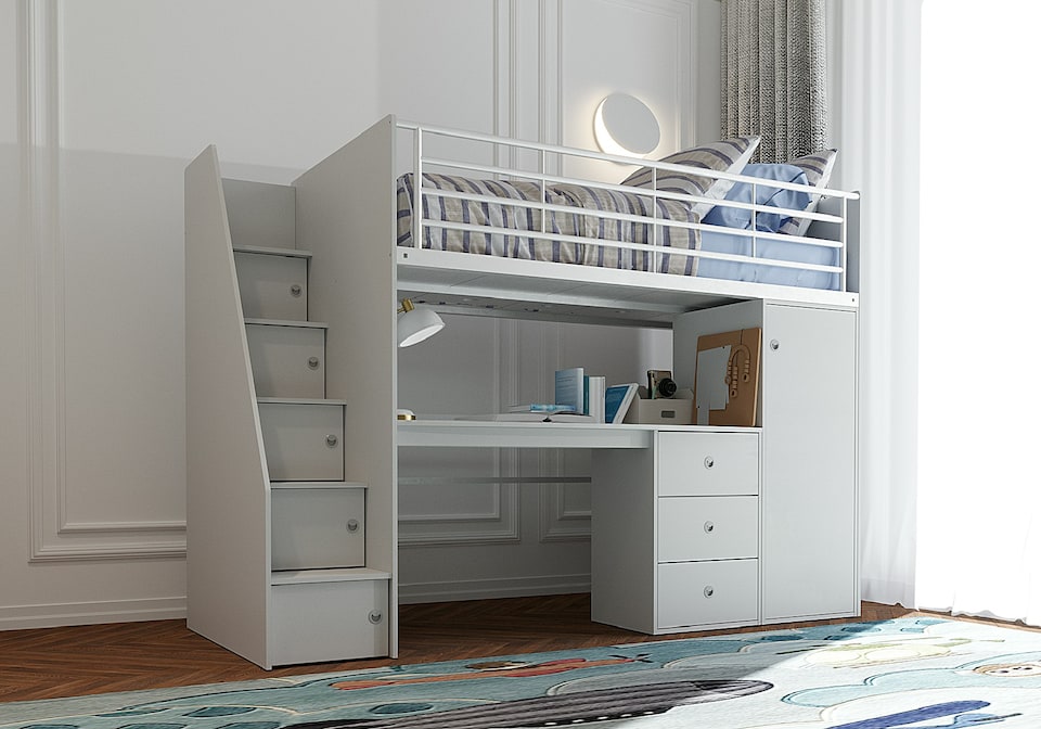 image 1 of Dakota High Sleeper Bed Frame with Desk and Storage in Grey | Grey | Single