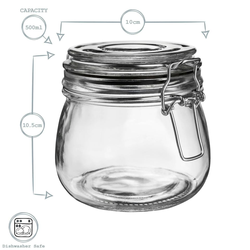 image 1 of Argon Tableware Glass Storage Jars with Labels - 500ml - Orange Seal - Pack of 6