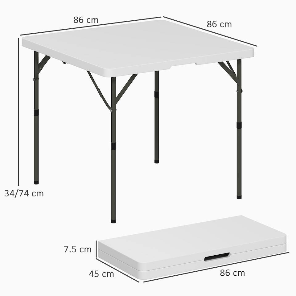 image 1 of Outsunny 3ft Folding Camping Table, Heavy Duty Picnic Table with 2 Adjustable Height for Indoor Outdoor Garden, Party, BBQ, White | White | White | 86L x 86W x 74Hcm