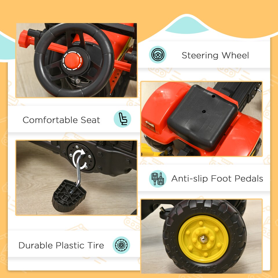 image 1 of HOMCOM Kids Children Pedal Go Kart Ride On Toy Car Excavator Tractor with Moving Bucket Steering Wheel Removable Digger For 3 - 6 Years