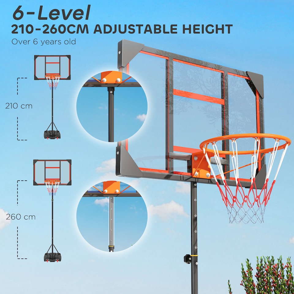 image 1 of AIYAPLAY Basketball Hoop, 210-260cm Height Adjustable Basketball Hoop, Red | Red | Red