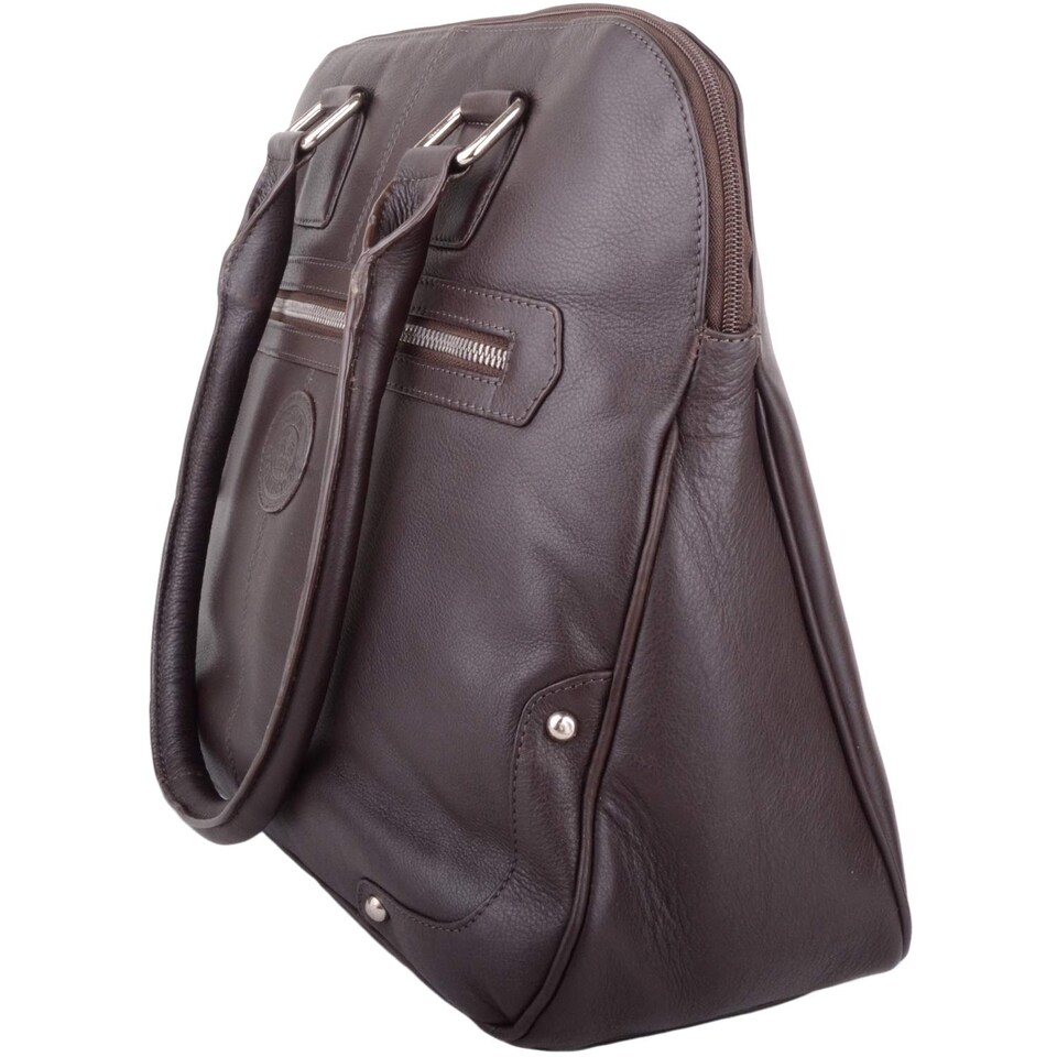 image 1 of London Leathergoods Womens Large Premium Soft Leather Travel / Work Hand Bag / Shoulder Bag | Brown | Dark Brown