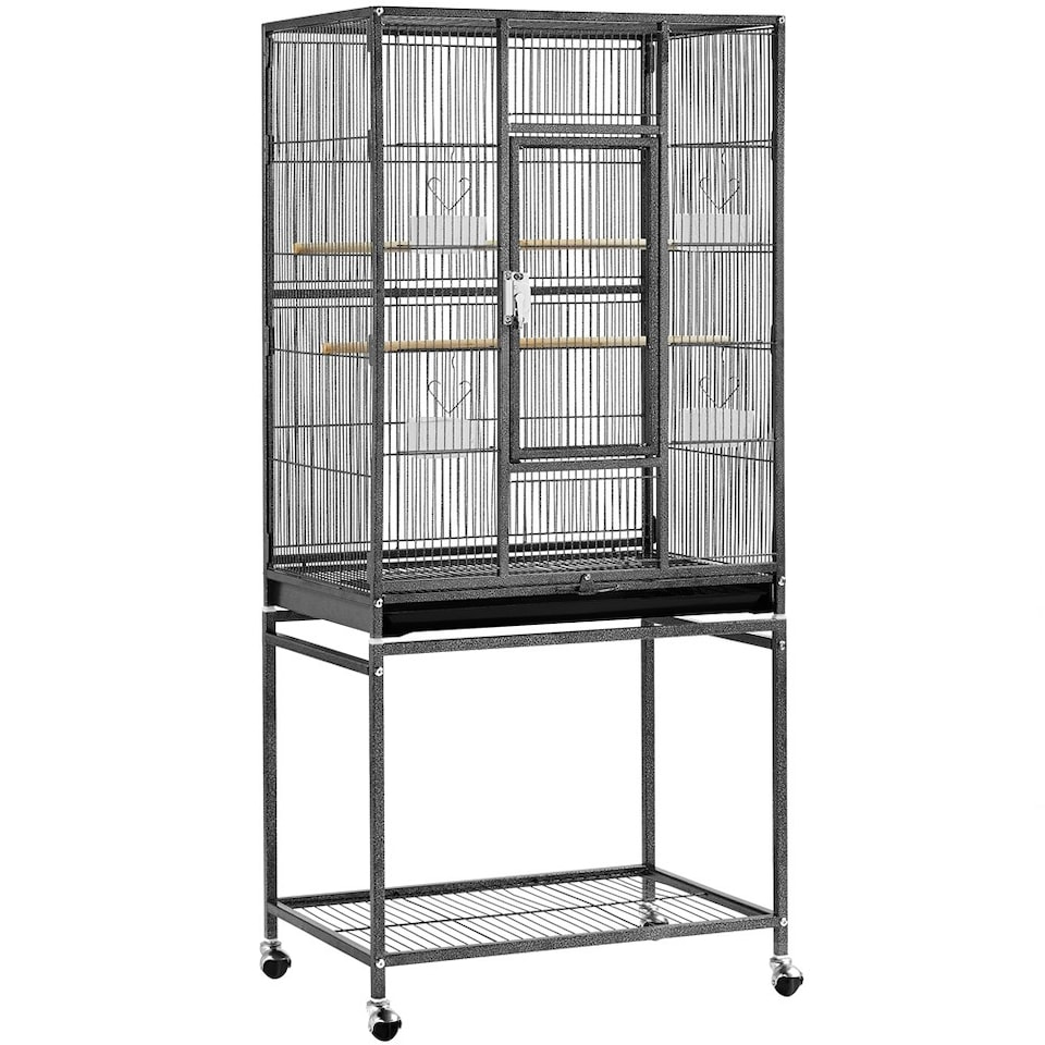 image 1 of Yaheetech 136 cm Tall Mobile Large Parrot Cage w/ Stand Black