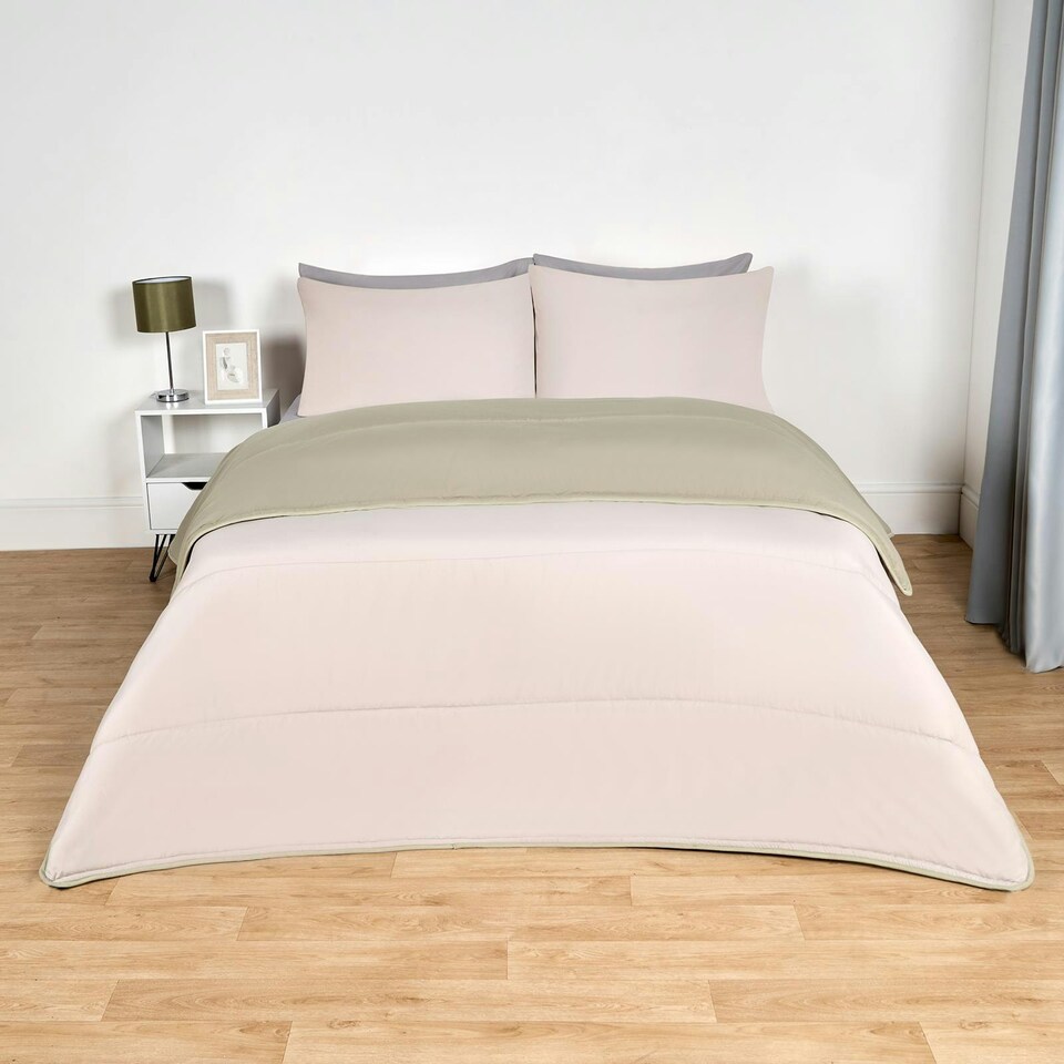 image 1 of OHS Coverless Reversible 10.5 Tog Duvet And Pillowcase Bedding Set, King - Sage/Natural Multi | Sage Green and Natural | King