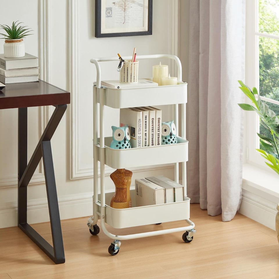 image 1 of House of Home 3 Tier Storage Cart On Wheels Home Kitchen Office Bath-Bedroom Organiser White | White