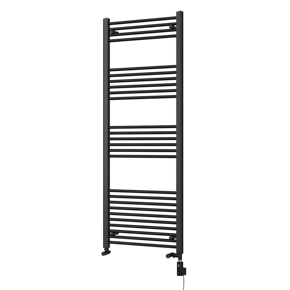 image 1 of Zennor - Black Dual Fuel Towel Rail H1600mm x W600mm Thermostatic WIFI - Straight