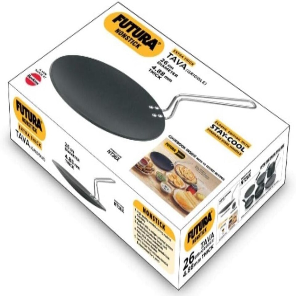 image 1 of Futura Non-Stick Concave Tava Griddle, 10-Inch, 4.88 with Steel Handle