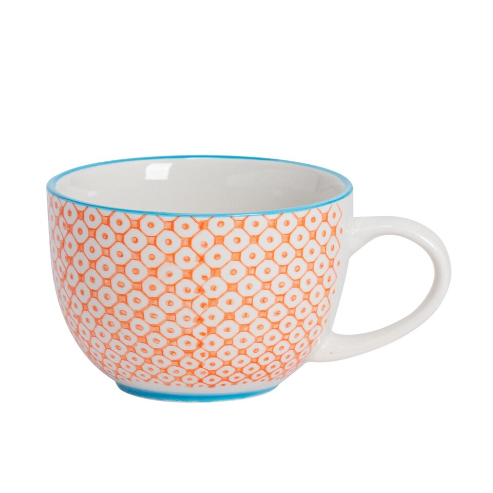 image 1 of Nicola Spring 12 Piece Hand-Printed Cappuccino Cup & Saucer Set - 250ml - Blue