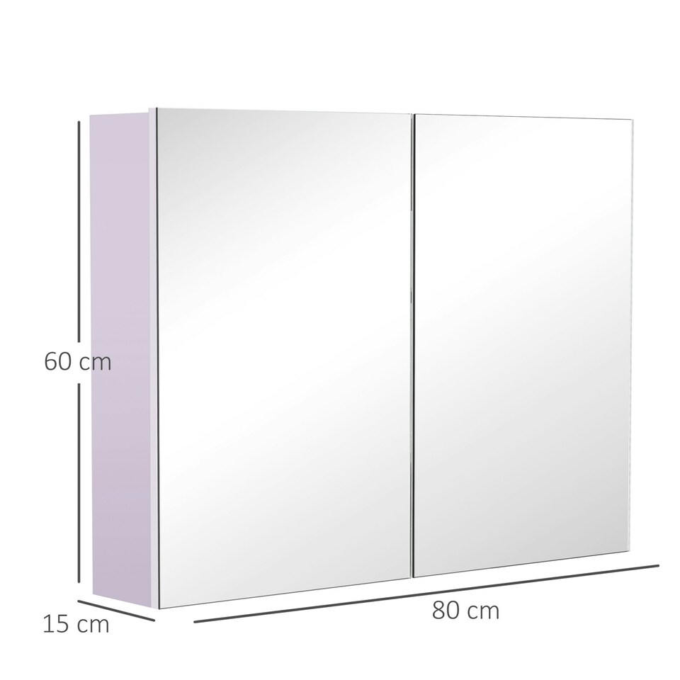 image 1 of HOMCOM Bathroom Mirror Cabinet Wall Mounted, 80 x 15 x 60 cm, White