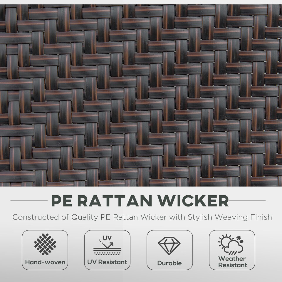 image 1 of Outsunny Set of 2 Outdoor Wicker Folding Chairs, Patio PE Rattan Dining Armrests Chair set with 7 Levels Adjustable Backrest, for Outdoors, Camping, Brown