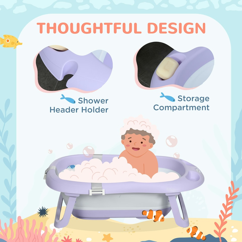 image 1 of ZONEKIZ Foldable Baby Bathtub w/ Non-Slip Support Legs, Cushion Pad - Purple