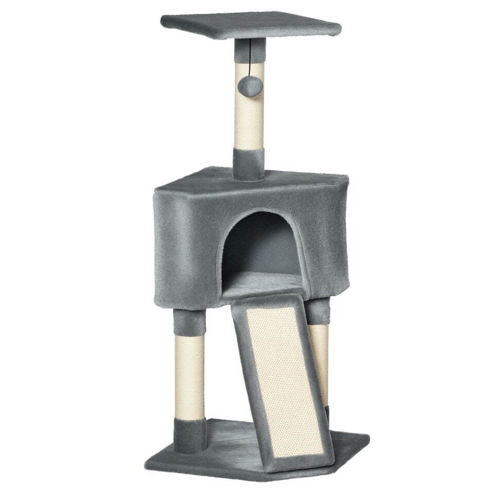 image 1 of PawHut Kitten Tower Corner Cat Tree w/Scratching Post House Ladder Toy Grey