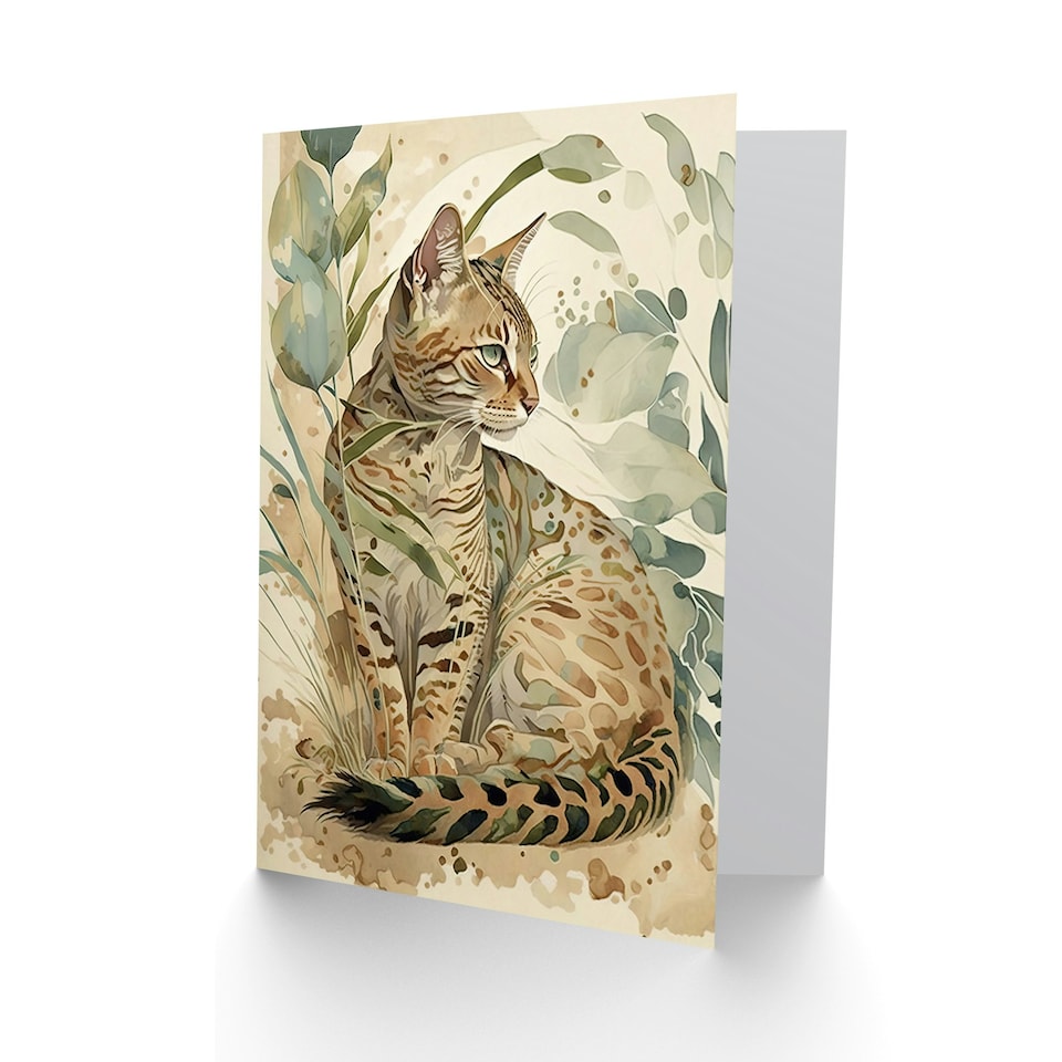 image 1 of Cat Lover Bengal Pet in Plant Garden Pet Portrait Animal Greeting Card