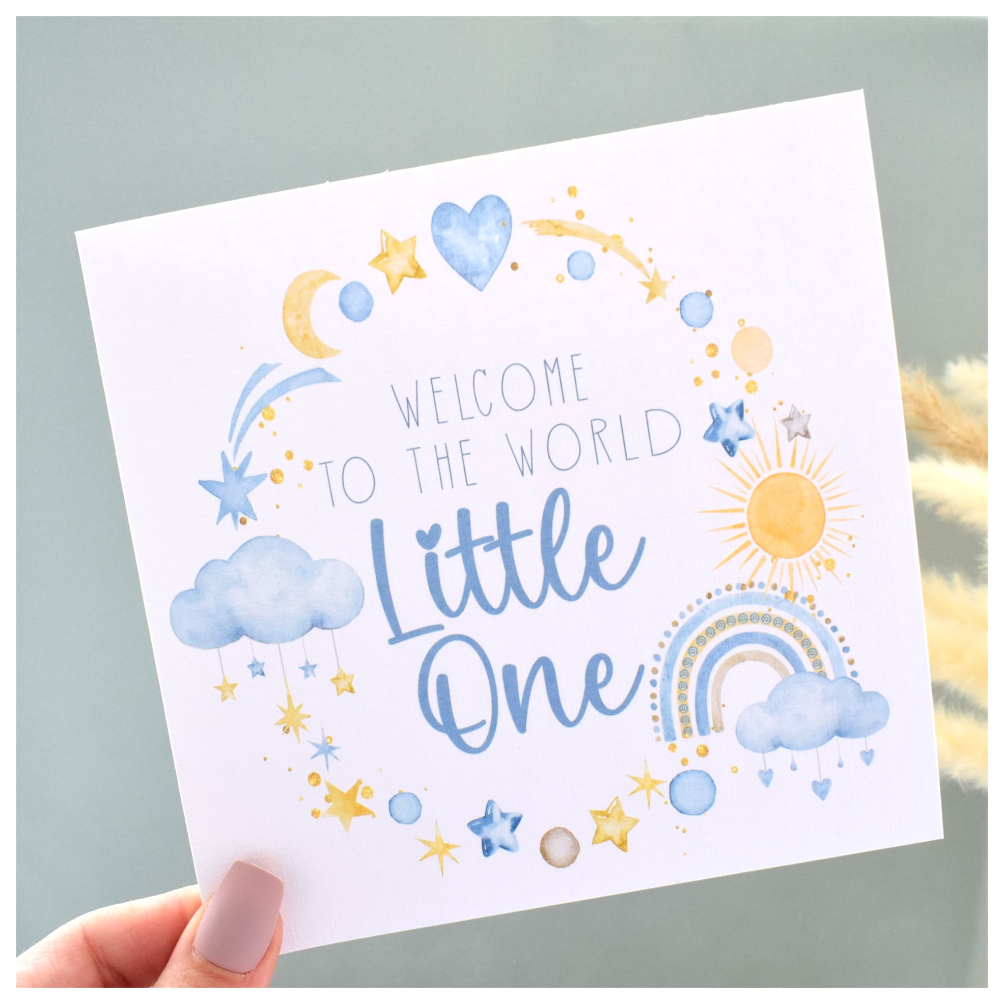 Welcome to the World Little One Baby Boy Son Greeting Card. Cloud Star