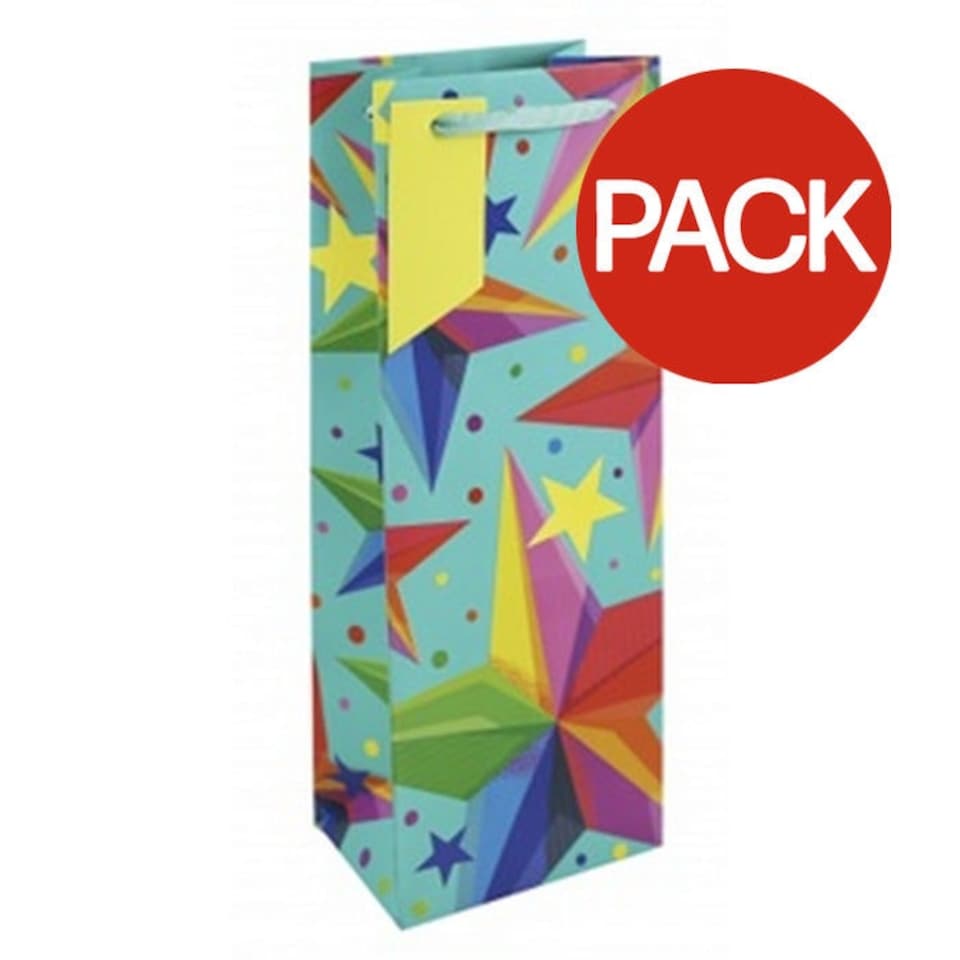 Eurowrap Stars Neon Bottle Bag (Pack of 6) - Multicoloured - One Size